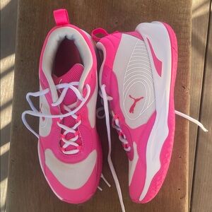 Puma bright pink basketball shoes, youth 6